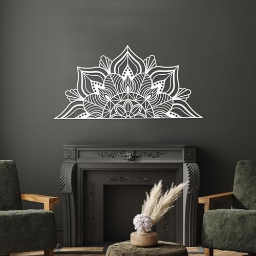 ESTART Große Metall-Mandala-Wanddekoration, einzigartige Lotusblumen-Wandkunst für Zuhause Schlafzimmer Büro drinnen und draußen (Weiß)