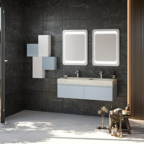 Kiamami Valentina - Mobile bagno sospeso 120cm blu pastello doppio lavabo hpl | Diamante