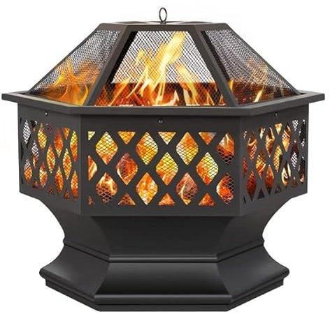 Abician Brasero Exterieur 23 Brasero de Jardin pour Fête Foyer Poêle Chauffant pour Terrasse, Patio, Arrière-Cour, Piscine 62 x 61 x 61 cm Noir