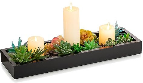 Hanobe Dekotablett Länglich Kerzenteller Holz: Deko Tablett Rechteckig Schwarz Kerzentablett für Teelichter Holztablett Klein Modern Dekoteller Lang Holzteller für Küche Tisch