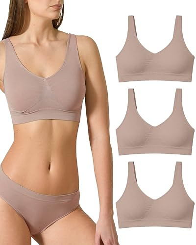 Risalti Sujetador Sin Aros Hombro Ancho 3 Pzs - Bralette Mujer en Microfibra, Top Bra Sin Costura y Etiquetas, Ropa Interior más Suaves Que el Sujetador Deportivo, Elástico - Made in Italy