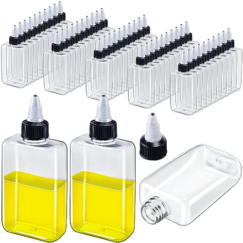 Yaomiao 3.4 oz Small Squeeze Bottles with Twist Top Caps for Liquids, 100ml Condiment Squeeze Containers Plastic Clear Dispensing Bottles for Travel, Camping, Kitchen, Vinegar, Oils, Sauce(50 Pcs)