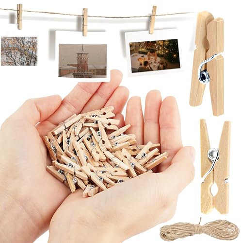 MXTIMWAN Mini Pince a Linge Bois Petites, 200 Pcs Naturel Epingle a Linge, Mini Epingles en Bois Multi Usage, Mini Pinces Déco, pour Mariage, Photo Décorer, Travaux Manuels