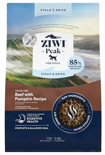 ZIWI Peak – Bœuf et citrouille nourris à l'herbe séchée et séchée, 3,2 kg, haute teneur en protéines, sans céréales, nourriture sèche et crue alternative pour chiens
