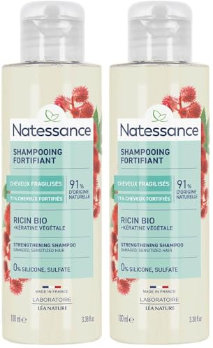 Natessance - Shampooing réparateur fortifiant - Ricin & Kératine végétale - 100 ml (Lot de 2)