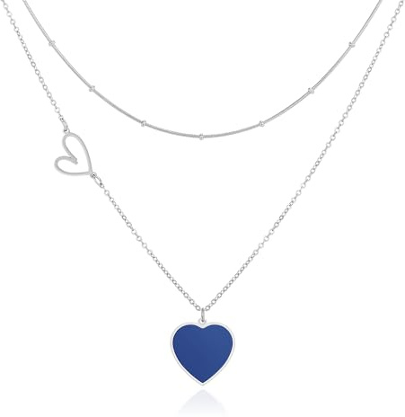 Linawe Collana con ciondolo a forma di cuore da donna in acciaio inox con ciondolo a forma di cuore, gioielli da donna, disponibile in oro, oro rosa e argento, blu