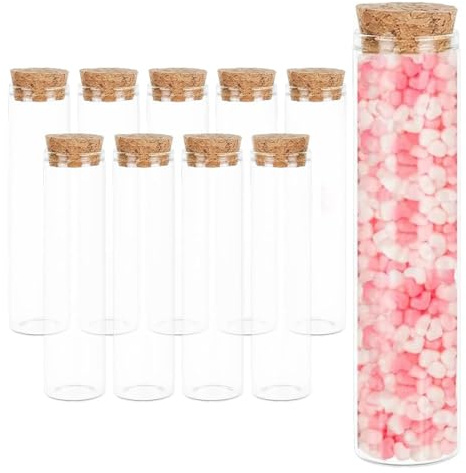 Duoleimi 10 pièces Tubes à essai avec Bouchon 60ml - Tubes en Verre pour Laboratoire, Cadeaux, épices, décoration DIY - Tubes à essai avec Bouchon à vis - 30mm de diamètre.