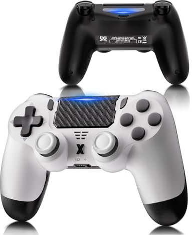 RUIZHI 1 Pezzi Controller Wireless per PS4 - Controller Playstation 4 compatibile con Pro/Slim/PC, Gamepad Joystick con Pulsante Turbo/Return/Doppia Vibrazione/6 Assi Giroscopio/Touch Panel, Bianco