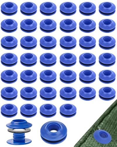 KEMUZ 40 Œillets pour Bâche Auto-Bloquants en Plastique Résistant - 28x28x12 mm - Pour Tentes, Bâches de Piscine, Camion, Rideaux et Toiles (Lot de 40 Pièces, Bleu)​