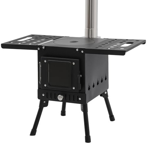 MEELRYD Estufa de tienda de campaña con tubo, horno de camping plegable, estufa de leña regulable en altura para exteriores, estufa de jardín, estufa de camping, camping al aire libre, estufa de