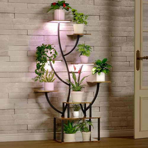 YITAHOME Plant Stand Indoor with LED Grow Lights, 7-Tier Metal Plant Shelf, 160CM Tall Curved Plant Holder Rack, Flower Holder Corner Stand for Living Room, Patio, Balcony