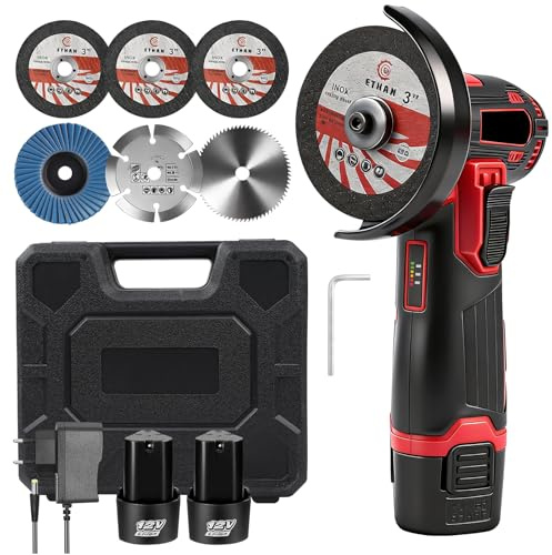 Smerigliatrice Angolare Senza Fili 3 Pollici, 500W 19500 Giri/Min Mini Smerigliatrice Angolare Elettrica da 76 mm, Lucidatrice Manuale Ricaricabile Con 6 Dischi, per Tagliare Piastrelle, Legno, Pietra