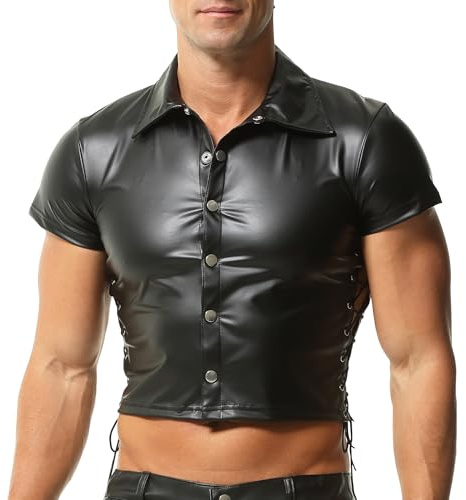 YOOBNG Chemise intérieure en Cuir synthétique pour Hommes, Coupe Musculaire, Look Humide, débardeur, vêtement de Club, Activewear