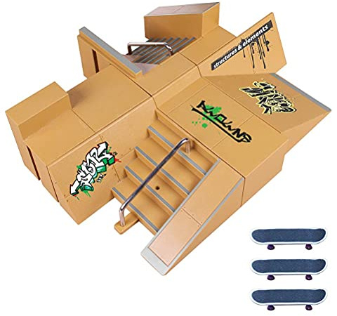 Zhangpu Fingerboard Skate Set Mini Finger Toy Set med 3 Finger Skateboards Fingerboard Skate Skateboard Ramps Rail Pack för barn (som visas1)