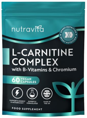 Nutravita L-Carnitine Complex - 60 Vegan Capsules - High Strength Capsules | with Added Riboflavin, Biotin, Chromium, Vitamin D, B3 & B6 - Macronutrient & Energy Yielding Metabolism - Made in the UK