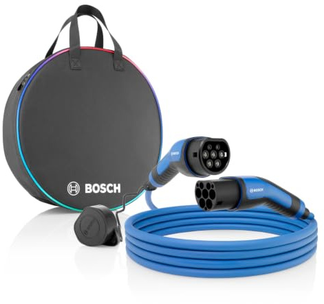 Bosch Cable de Carga EV - 22 kW, 5 Metros, trifásico, 32 A | Cable Resistente para vehículos eléctricos e híbridos enchufables - Tipo 2 a Tipo 2, Modo 3 - Incluye Bolsa de Transporte