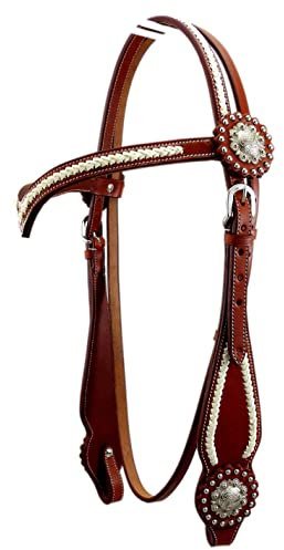 Thor Equine Westerntrense Kopfstück Miles Cob – Rohhaut-Braiding, V-Stirnriemen, Conchos, Chestnut, verstellbar