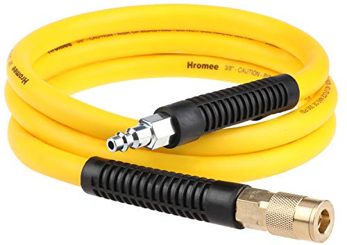 Hromee Hybrid Lead-in Air Hose 3/8 Inch x 6FT with 1/4NPT Quick Coupler and Plug 300PSI Yellow Whip Compressor Hose Short