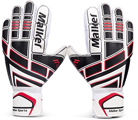 Malker Torwarthandschuhe Fußball Handschuhe für Erwachsene und Jugend Kinder mit Fingerschutz, Stärken Grip， rutschfeste，Ausrüstung Verhindert von Verletzungen(Größe 8 Schwarz/Weiß)