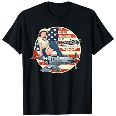 P51 Mustang T Shirt Airplane Shirt For Men WWII Camicia Pinup Maglietta