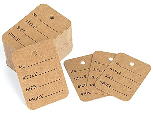 G2PLUS 1000PCS Etichetta in Carta Kraft Marrone Etichette di Abbigliamento Cartellini del Prezzo Etichette dei Prezzi 3.5cmx5cm per la Visualizzazione Indumento Scarpe Cappello