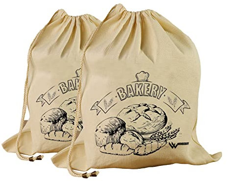 WunderBuy Sacs à pain en lin bio pour le stockage du pain frais fait maison et normal, sacs à pain réutilisables et lavables pour tous les types de pain. (2 moyens 30 x 40 cm)