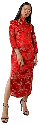 Costumizate! Kimono ou Qipao Rouge à manches longues Robe orientale pour femme., rouge, 38