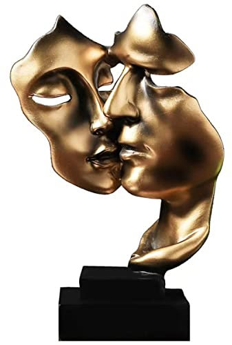 Maschera di Coppia,Statue Decorative,Decorazioni per Ufficio,Figure Decorative, Statuette Decorative Casa, Soggiorno Decorativo Moderno da Appoggiare, Scultura Astratta in Poliresina, Idea Regalo(Oro)