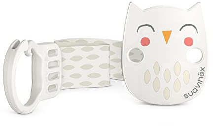 Suavinex, Schnullerkette, Schnullerband, für Babys +0 Monate, Schnullerkette Stoff, Bonhomia, Farbe Beige