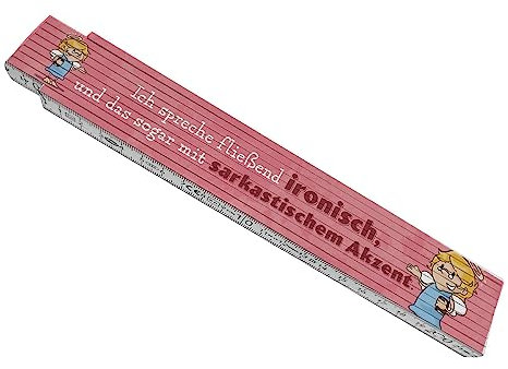 Engel Meterstab aus Holz mit Spruch - Ich spreche Ironie mit Sarkasmus-Akzent für Männer Handwerker Engel Zollstock frech Meßlatte praktisch neckisch