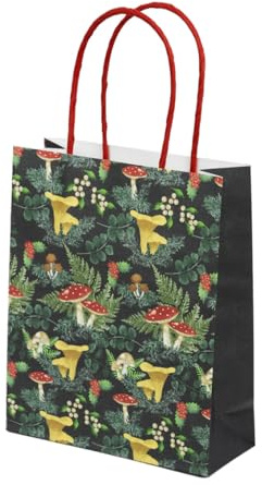 Talking Tables Lot de 8 sacs cadeaux solides sur le thème des champignons avec poignées pour cadeaux de Noël | Emballage festif pour adultes ou enfants | Motif forêt forestière | Fabriqué par Talking