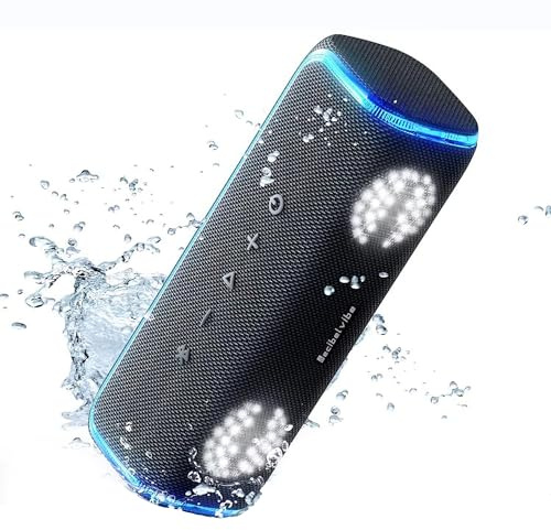 Decibelvibe Initial Tnz 7 - Enceinte Portable Bluetooth 5.3 Puissante (30W) Sans Fil, Étanche IPX7, Basses Profondes, 25H d'autonomie, Lumières LED, Couplage Stéréo Pour Intérieur et Extérieur. (Cyan)