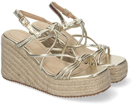 shoes&blues.es Sandalias de Cuna de Yute, para Mujer con Adornos Cruzados y Hebilla Ajustable, Diseno Elegante, Faciles de Combinar.