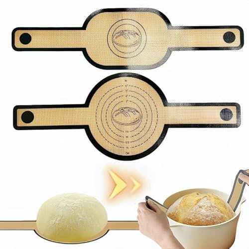 Silikon Brotschlinge Oval und Rund, Wiederverwendbare Teigtropfen Backmatte, Backen Antihaft-Backmatte mit Langem Griff, Waschbar Hitzebeständiges Backen Brotpad für Kekse Teig Macarons