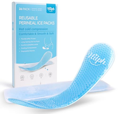 Hilph 2 Perineal Ice & Cold Paks with 24 Disposable Sleeves for Postpartum, Cooling Maternity Pads Cold Compress Therapy for Vaginal Birth Recovery, Vasectomies, Pregnancy & Hemorrhoid Relief - Blue