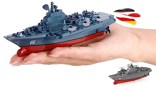 RC Militär Schlachtschiff Flugzeugträger, ferngesteuertes 16-cm Mini Kriegsschiff mit Fernsteuerung und Akku, RC Spielzeug Militär-Boot für Kinder, Erwachsene, Anfänger, Profis, Modellbau Modellschiff
