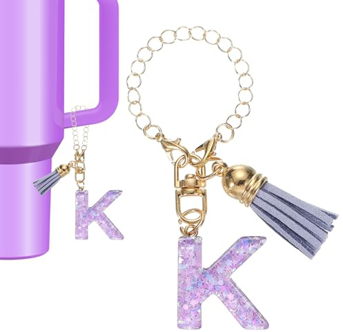 PATIKIL Bokstavsberlock tillbehör nyckelring handtag berlock söt initial bokstav med tofs för Stanley tumbler kopp kvinnor, En storlek, Harts, metall