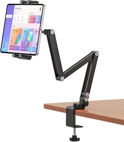 JUBORUI Tablet Halterung Tisch, 360°Drehbarer iPad Halterung Tisch mit Verstellbar Langarm Metallarmen, Tablet Halter Bett Für iPad Pro Air Mini 4.7''-13.5'' Tablet,Smartphone