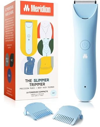 MERIDIAN Slimmer Trimmer – Electric Bikini Line & Pubic Hair Trimmer for Women, Body Hair Groomer for Intimate Areas, Legs & Underarms, Waterproof & Rechargeable, Sky