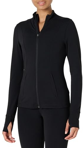 Amazon Essentials Veste Zippée Active FormFlex Ultra Douce, Coupe Ajustée Femme, Noir, XL