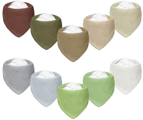 TOFFCAEA 10 Stück Lätzchen Baby Absorbierende Dreieckstuch, Vier Stockwerke Weiche & Absorbierende Musselin Halstüch, mit Verstellbares Druckknopf, für Jungen, Mädchen, Unisex (Wüstenzauber)