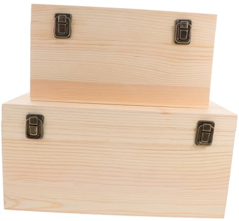 OSALADI 2 Cajas De Madera Sin Terminar Joyero Decorativo De Madera Con Tapa Abatible Gran Capacidad Organizador De Recuerdos Para Manualidades Y Uso Doméstico