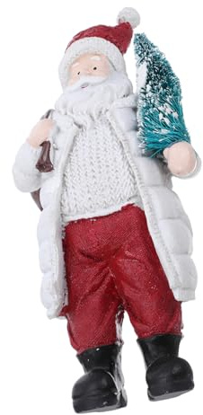 GLEAVI Adornos de Papá Noel de Resina Estatua de Papá Noel Sosteniendo un Árbol Preciosa Decoración de Mesa para Escritorio para Navidad Adornos Navideños