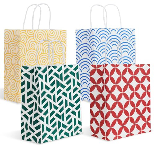 Parmedu Assorted Color Paper Bag Set: 24pcs Gift Bags with Handles in Optimal Size 10.2 * 8.5 * 3.9 Inches, Thickened Take-out Bags for Christmas, Festivals, Birthdays, Parties, Weddings etc.