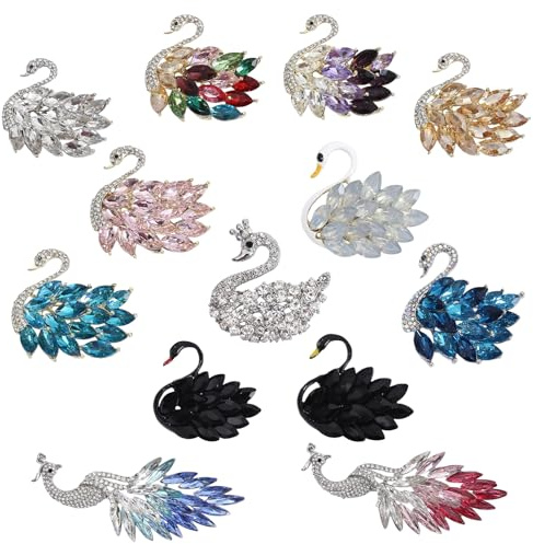 Ucubwfu 13pcs Swan Brooch Set Crystal Diamond Swan Pins Women's Wedding Brooches Exquisite Gifts for Women