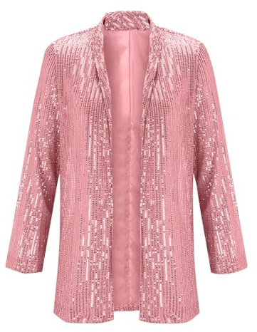 Generisk kavaj för kvinnor, elegant festlig glitter, paljettjacka för damer, glitterblazer med revers krage, paljettblazer, trendig kostymjacka, glänsande kavajjacka, karneval, kostym, enfärgad kofta