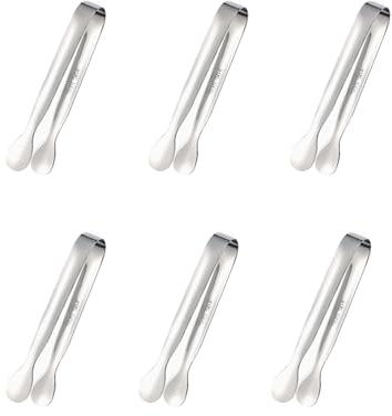 6 PCS Small Serving Tongs,Silver 4.2 Inch Kitchen Utensils for Appetizers, BBQ, Salad, Coffee Bar, Multi-Purpose 304 Stainless Steel Mini Tongs for Party & Catering Essential