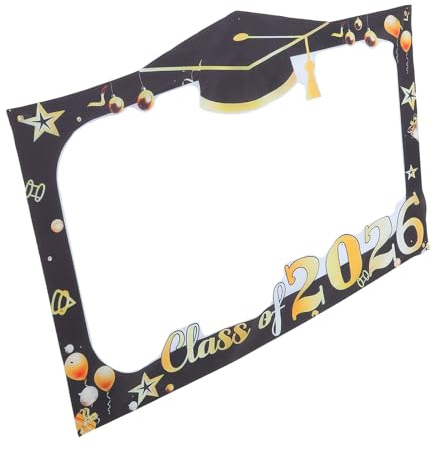 Amosfun Cornice per Selfie Laurea Classe del 2026 Poliestere Nero e Oro, Striscione Fori e Cavo per Photobooth Festa di Diploma e Decorazioni per Eventi Celebrativi