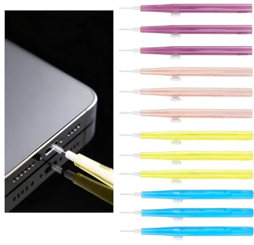 12 stycken USB C rengöringsset mobiltelefon rengöringsset, mångsidigt laddningsuttag rengöringssats, telefon högtalare rengöringsborstar telefonhörlurar, för smartphone, bärbar dator och tangentbord