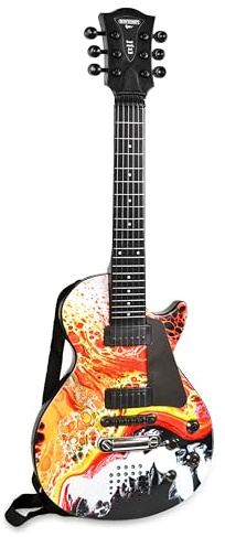 BONTEMPI - Chitarra Rock Elettronica con 6 Corde di Metallo 5 Demo Rock 3 Stacchi Musicali 5 Ritmi Spegnimento Automatico Cinghia Tracolla Presa Microfono 560mm